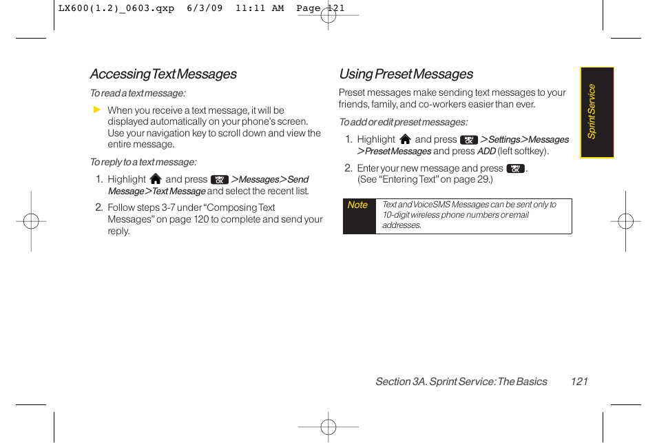 Accessingtext messages, Using preset messages | LG LGLX600 User Manual | Page 135 / 193