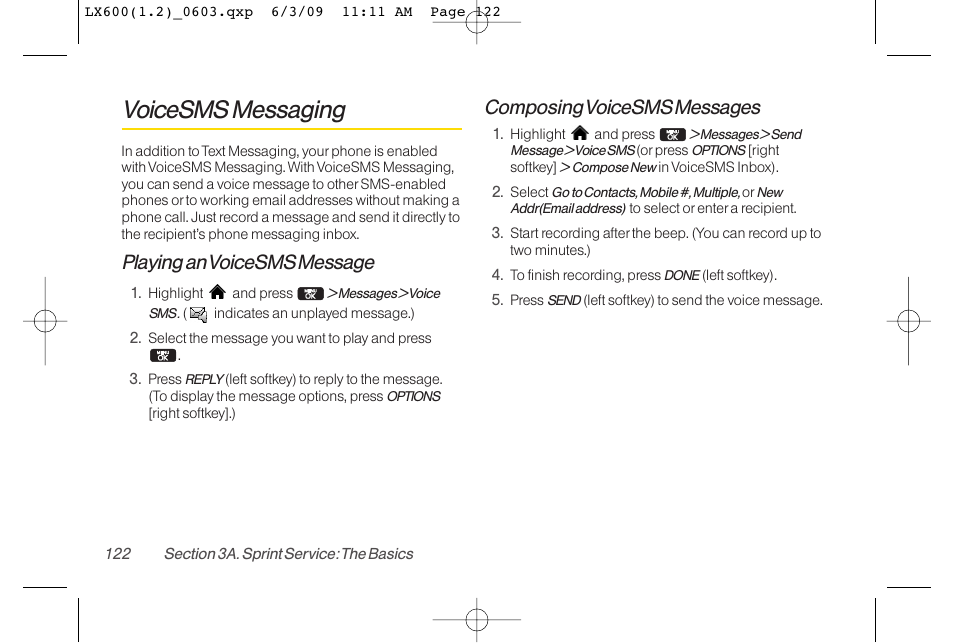 Voicesms messaging, Playing an voicesms message, Composingvoicesms messages | LG LGLX600 User Manual | Page 136 / 193
