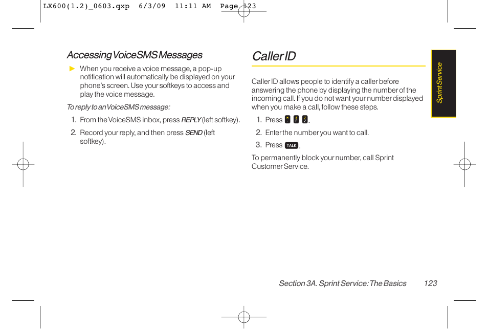 Callerid, Accessingvoicesms messages | LG LGLX600 User Manual | Page 137 / 193