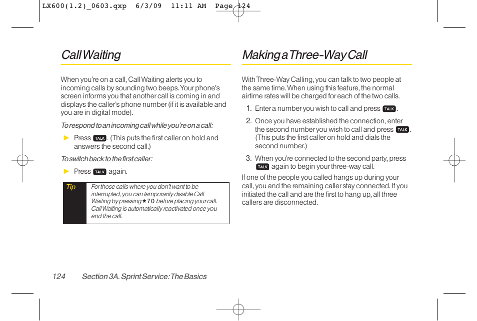 Call waiting, Making a three-way call | LG LGLX600 User Manual | Page 138 / 193