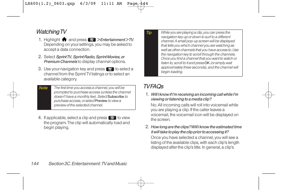 Watching tv, Tvfaqs | LG LGLX600 User Manual | Page 158 / 193