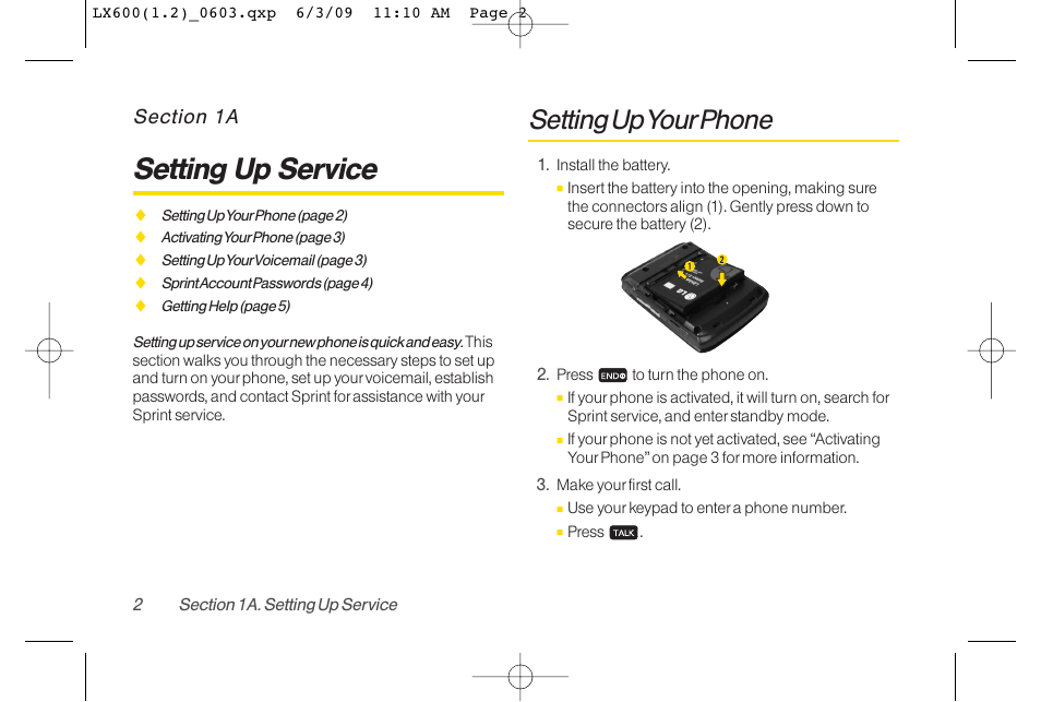 Setting up service, Setting up yourphone | LG LGLX600 User Manual | Page 16 / 193