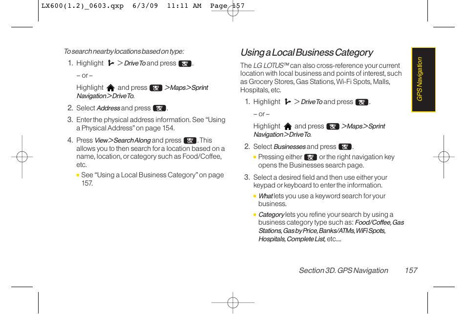 Using a local business category | LG LGLX600 User Manual | Page 171 / 193