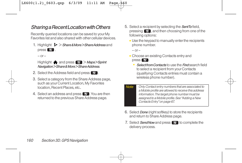 Sharing a recent location with others | LG LGLX600 User Manual | Page 174 / 193