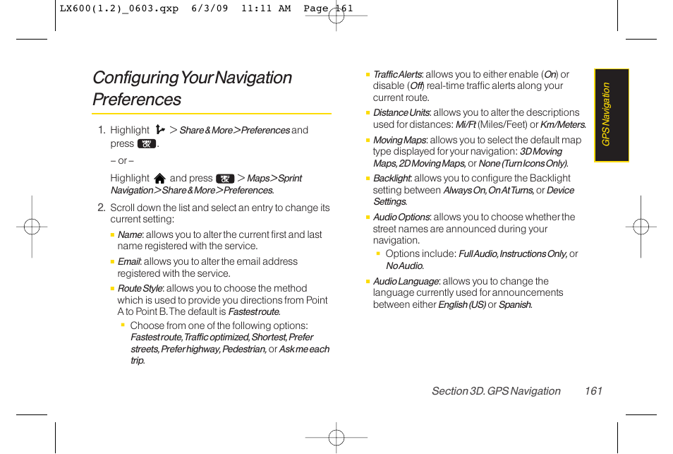 Configuring yournavigation preferences | LG LGLX600 User Manual | Page 175 / 193