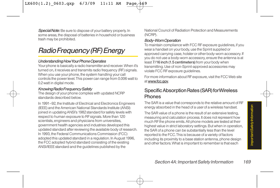 Radio frequency (rf)energy | LG LGLX600 User Manual | Page 183 / 193