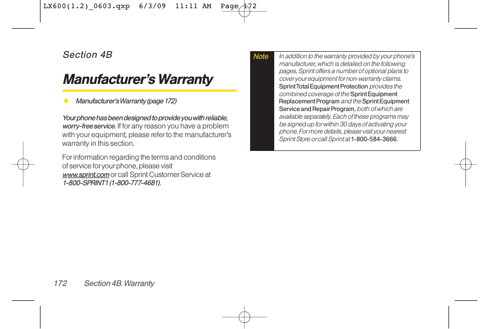 Manufacturer’s warranty | LG LGLX600 User Manual | Page 186 / 193