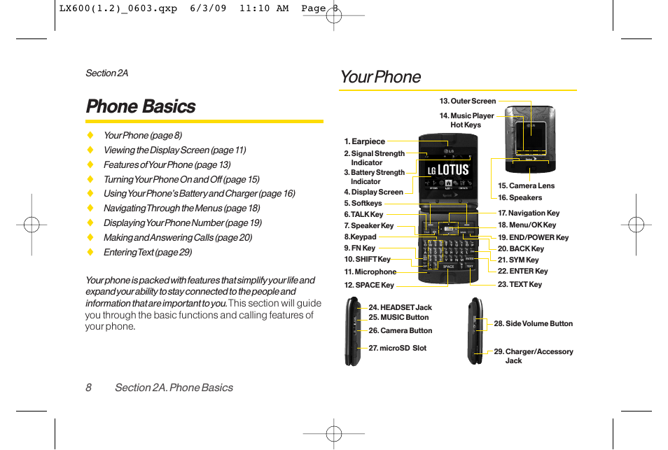 Phone basics, Yourphone | LG LGLX600 User Manual | Page 22 / 193