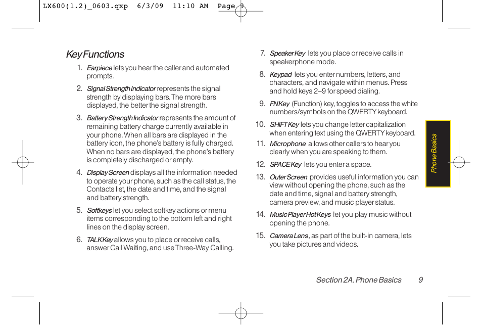 Key functions | LG LGLX600 User Manual | Page 23 / 193