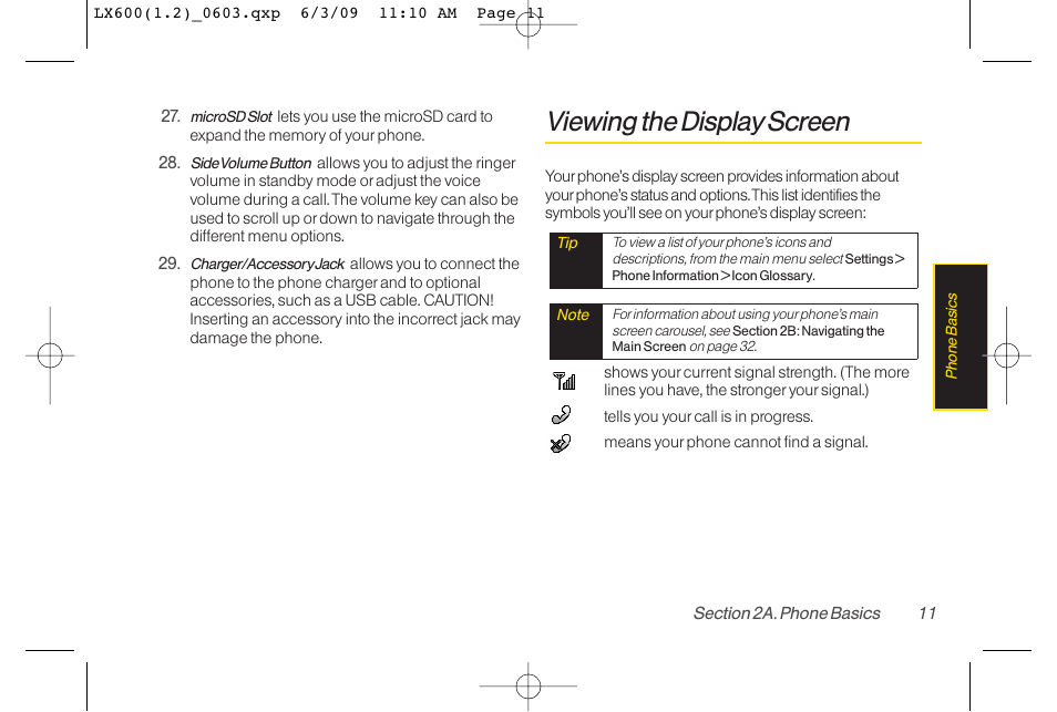 Viewing the display screen | LG LGLX600 User Manual | Page 25 / 193