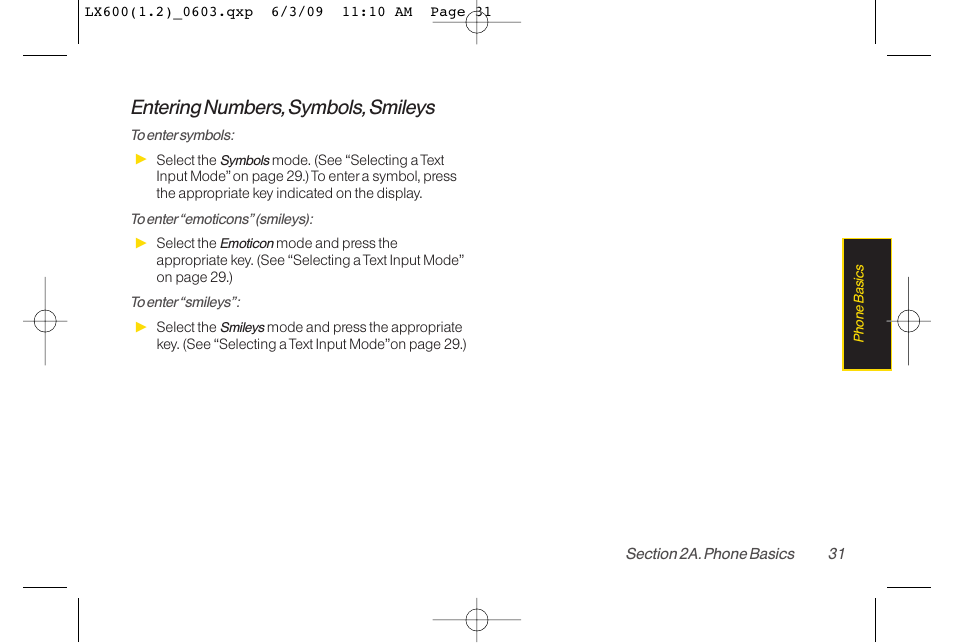 Entering numbers, symbols, smileys | LG LGLX600 User Manual | Page 45 / 193