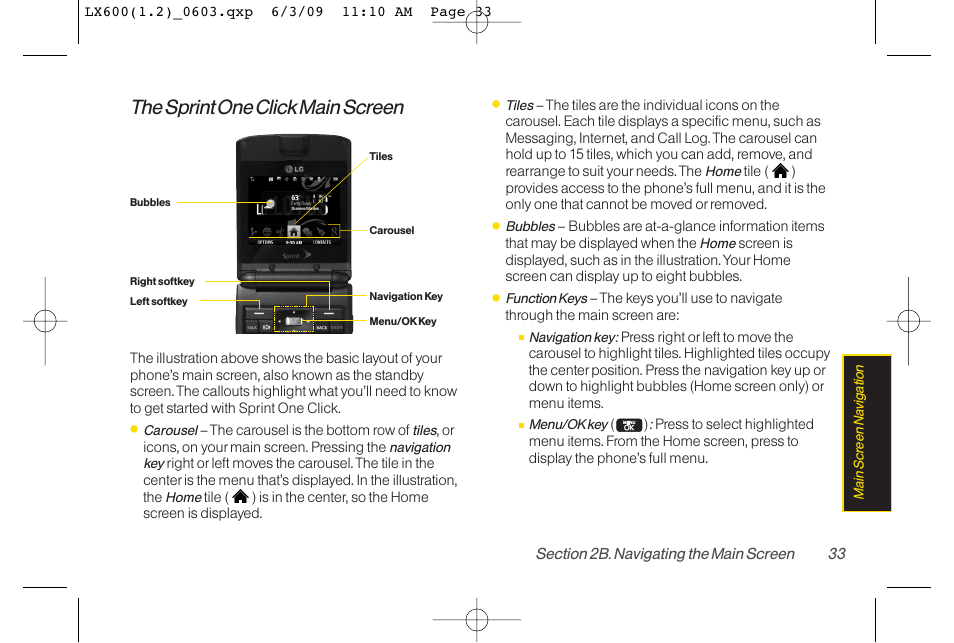 The sprint one click main screen | LG LGLX600 User Manual | Page 47 / 193