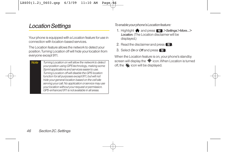 Location settings | LG LGLX600 User Manual | Page 60 / 193