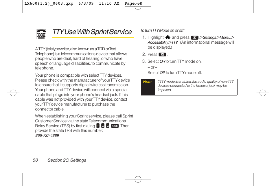 Ttyusewith sprint service | LG LGLX600 User Manual | Page 64 / 193