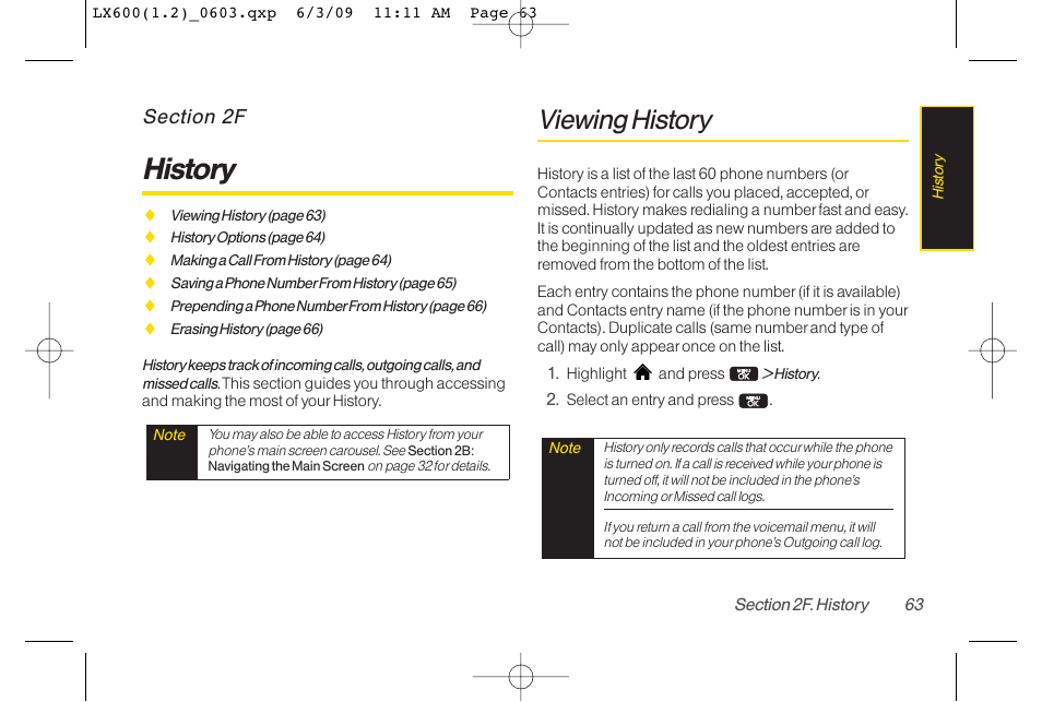 History, Viewing history | LG LGLX600 User Manual | Page 77 / 193