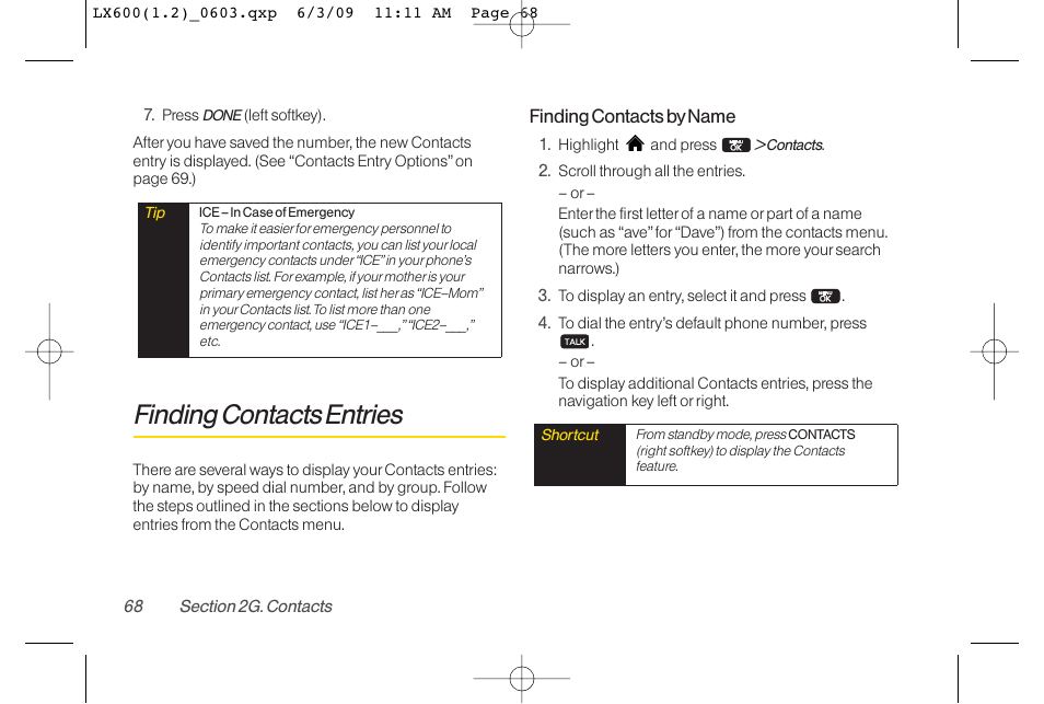 Finding contacts entries | LG LGLX600 User Manual | Page 82 / 193