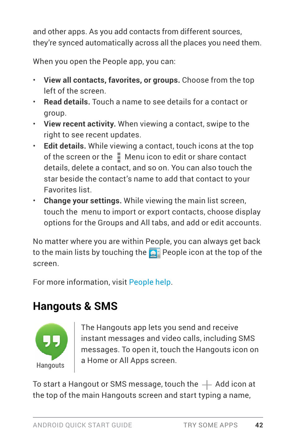 Hangouts & sms | LG LGD820Z User Manual | Page 46 / 53