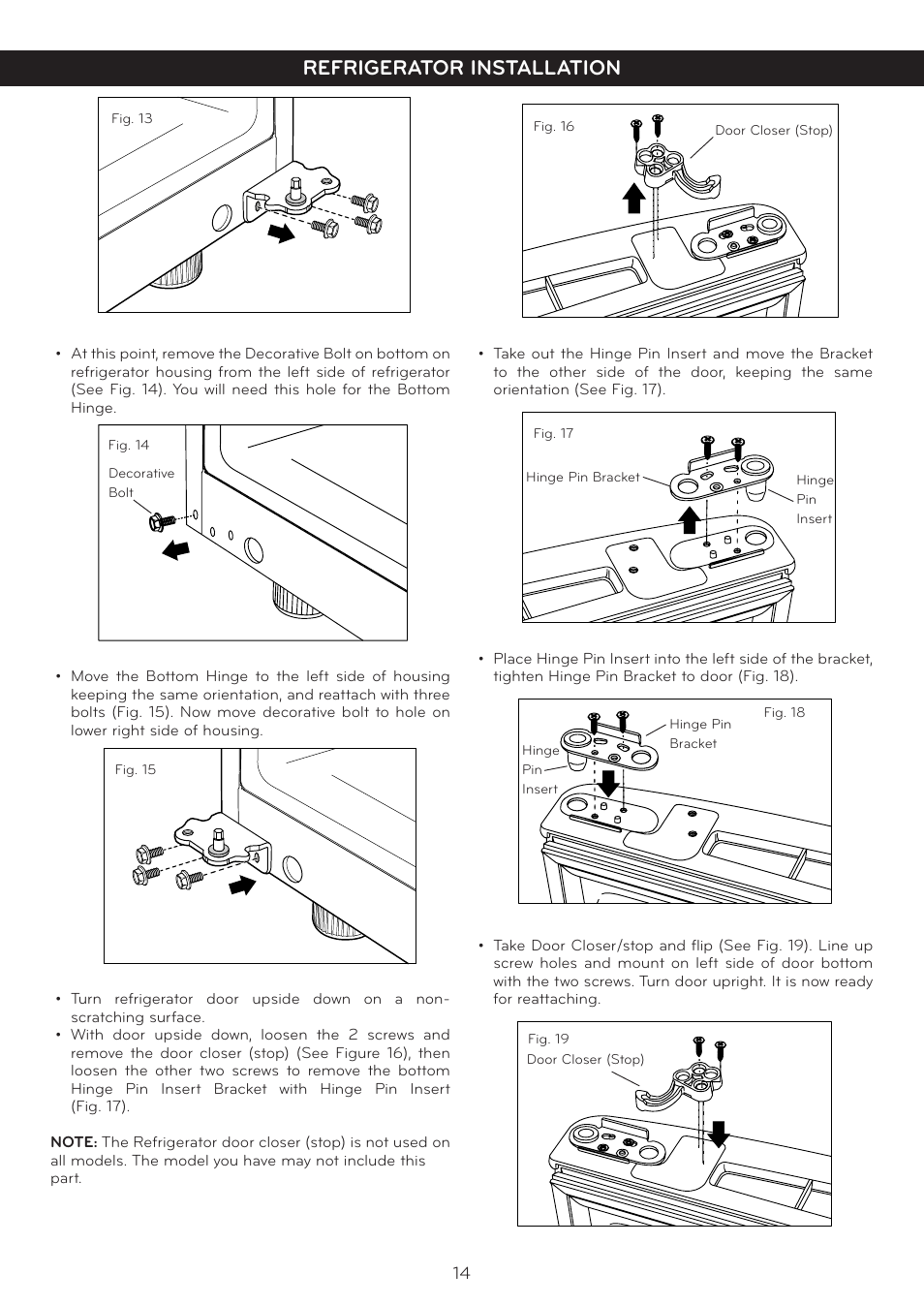 Refrigerator installation | LG LTC19340ST User Manual | Page 14 / 31