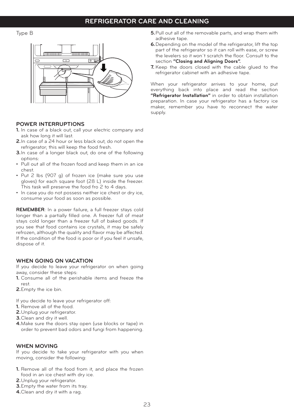 Refrigerator care and cleaning | LG LTC19340ST User Manual | Page 23 / 31