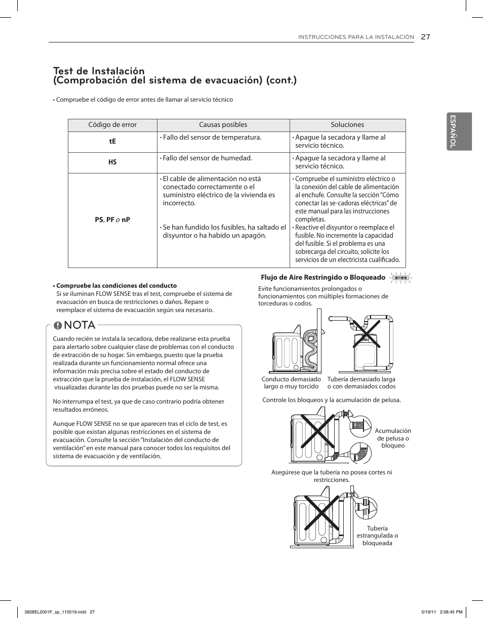 Nota | LG DLG4802W User Manual | Page 63 / 76