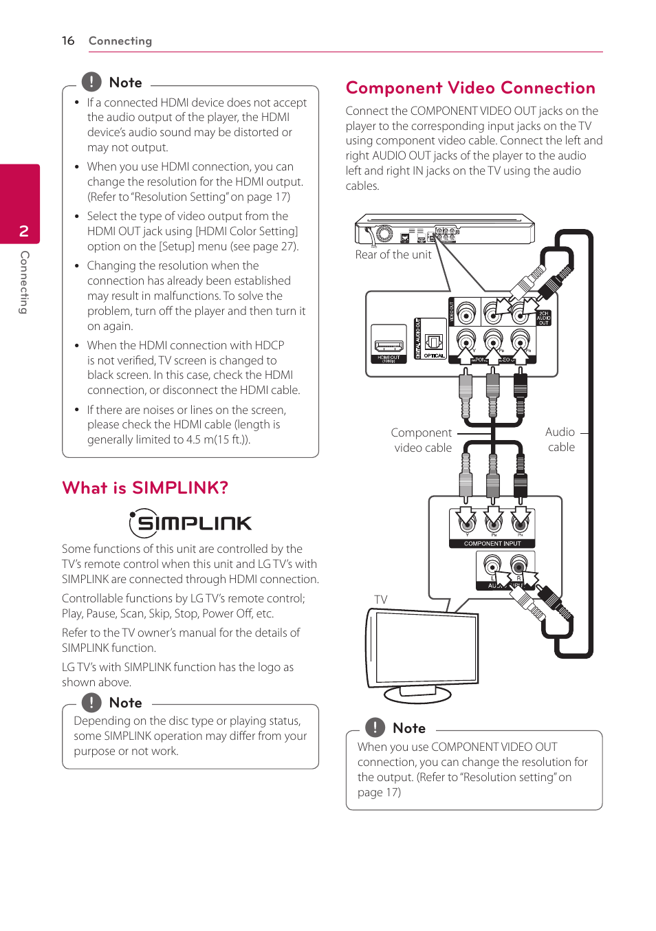 What is simplink, Component video connection | LG BD670 User Manual | Page 16 / 70