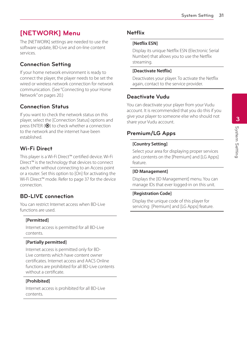 Network] menu, 31 – [network] menu | LG BD670 User Manual | Page 31 / 70