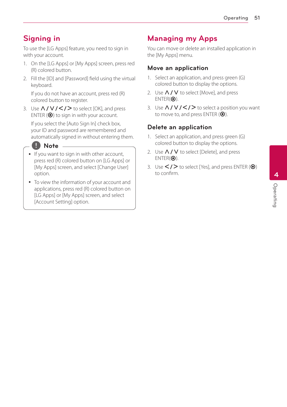 Signing in, Managing my apps, 51 – signing in 51 – managing my apps | LG BD670 User Manual | Page 51 / 70
