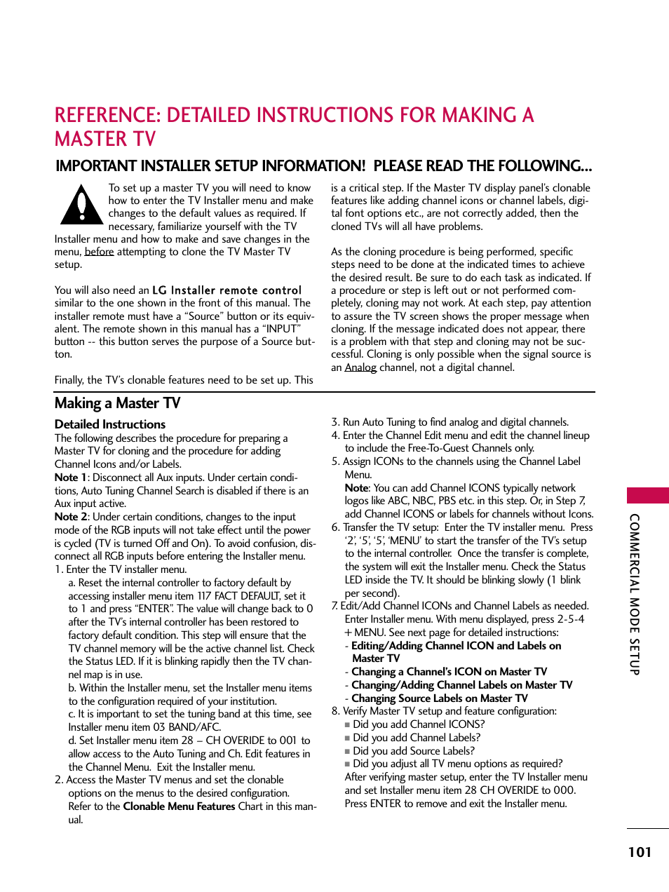 Reference: detailed instructions for making a, Making a master tv | LG 37LG700H User Manual | Page 103 / 136