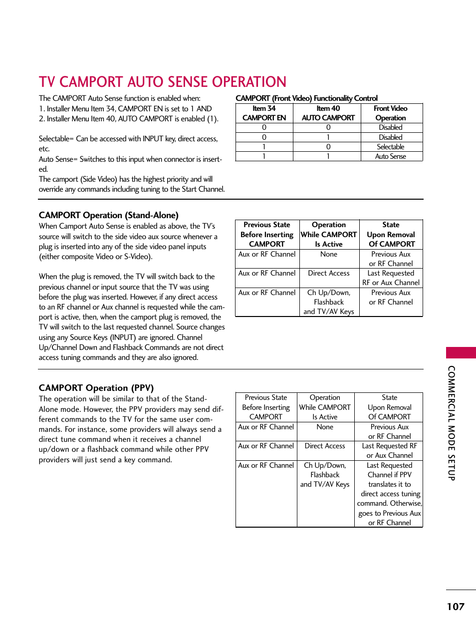 Tv camport auto sense operation | LG 37LG700H User Manual | Page 109 / 136