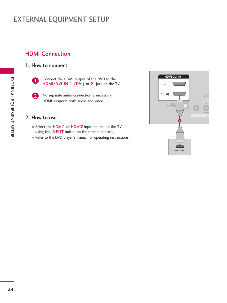 Hdmi connection, External equipment setup, How to connect 2. how to use | LG 37LG700H User Manual | Page 26 / 136