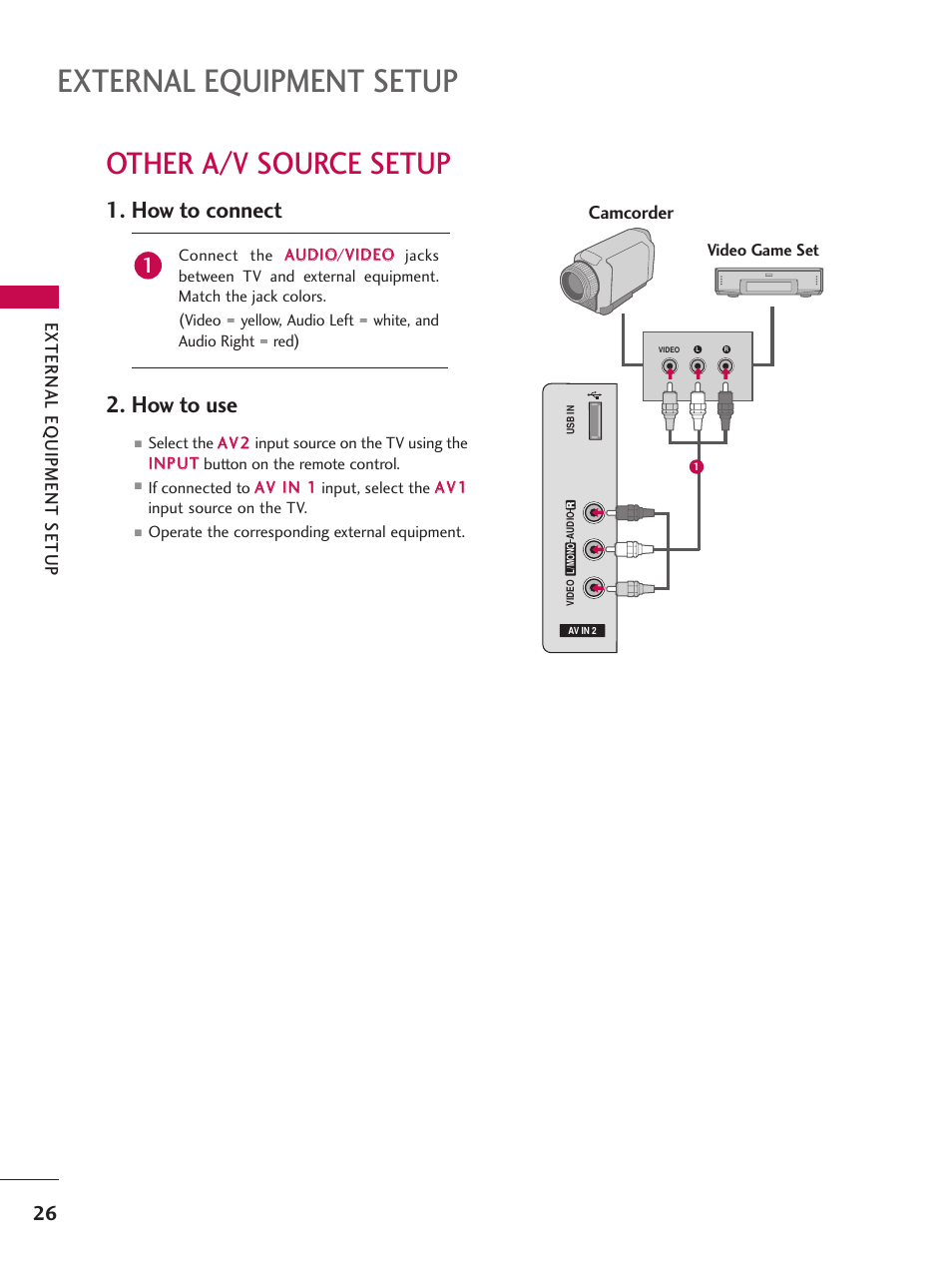 Other a/v source setup, External equipment setup, How to connect 2. how to use | LG 37LG700H User Manual | Page 28 / 136