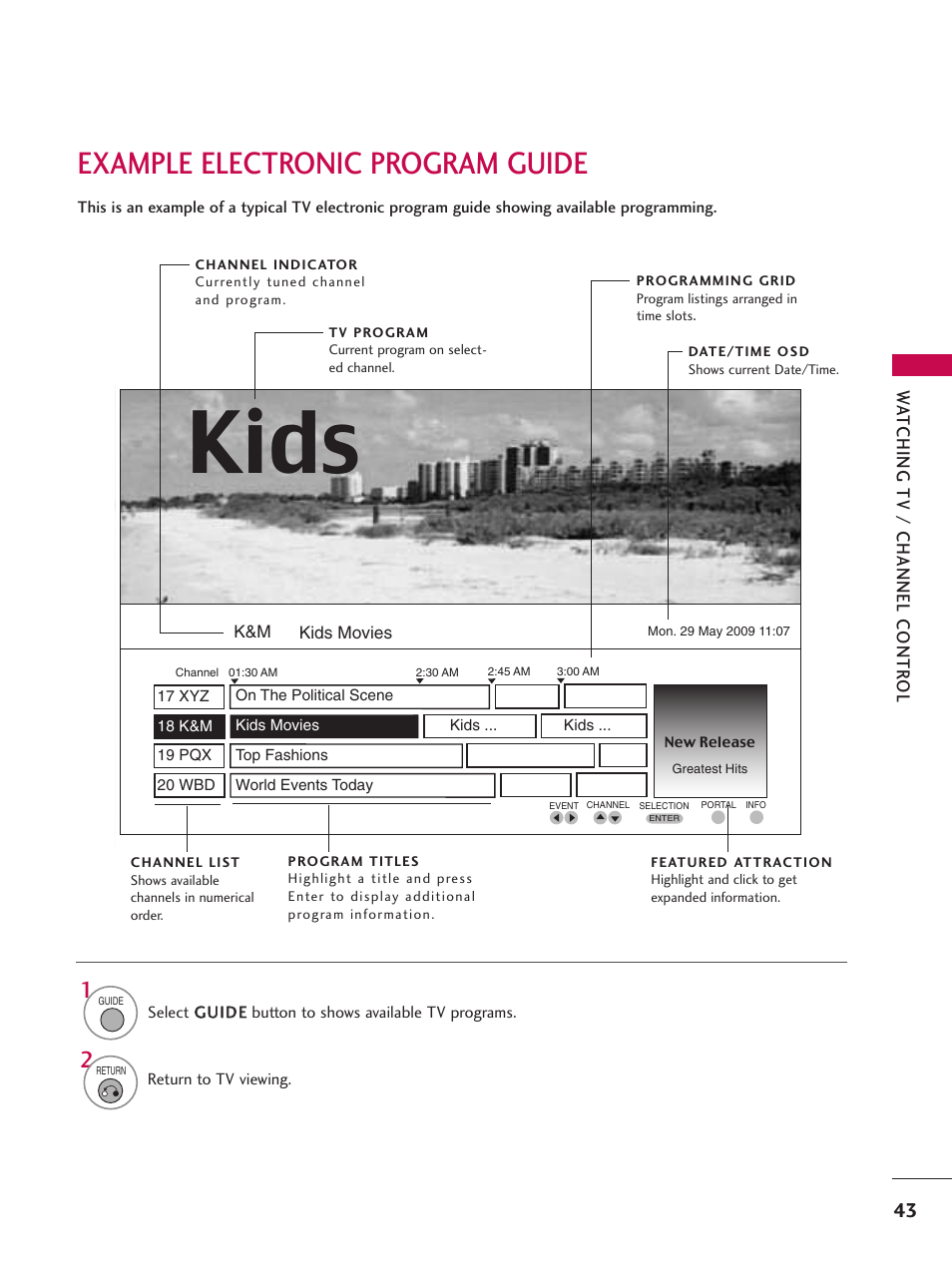 Example electronic program guide, Kids | LG 37LG700H User Manual | Page 45 / 136