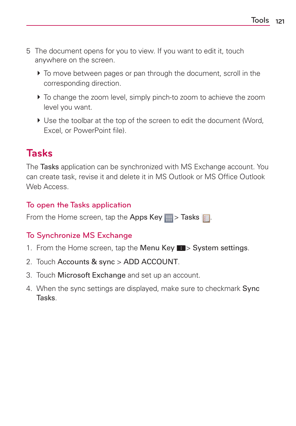 Tasks | LG AS870 User Manual | Page 121 / 172