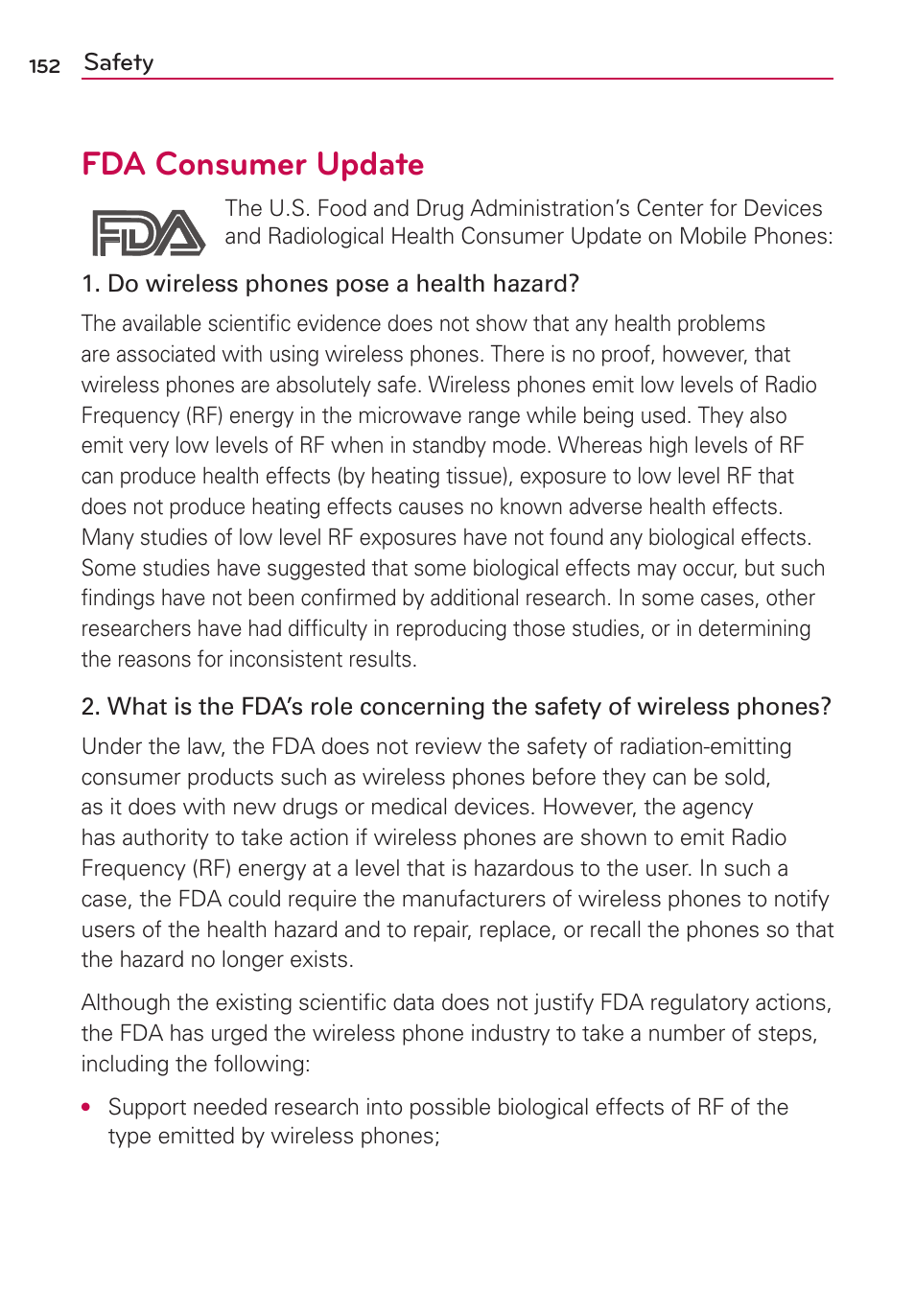 Fda consumer update | LG AS870 User Manual | Page 152 / 172