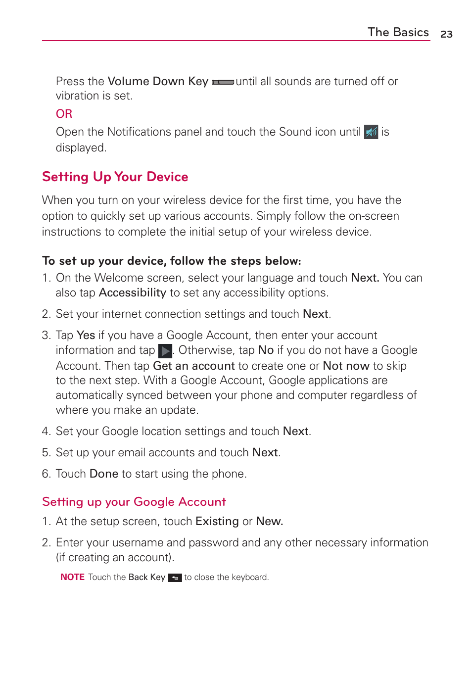 Setting up your device | LG AS870 User Manual | Page 23 / 172