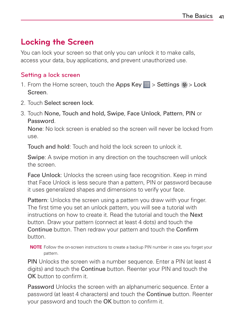 Locking the screen | LG AS870 User Manual | Page 41 / 172