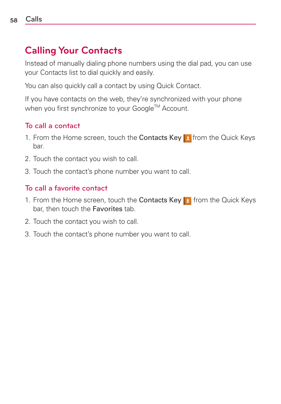 Calling your contacts | LG AS870 User Manual | Page 58 / 172