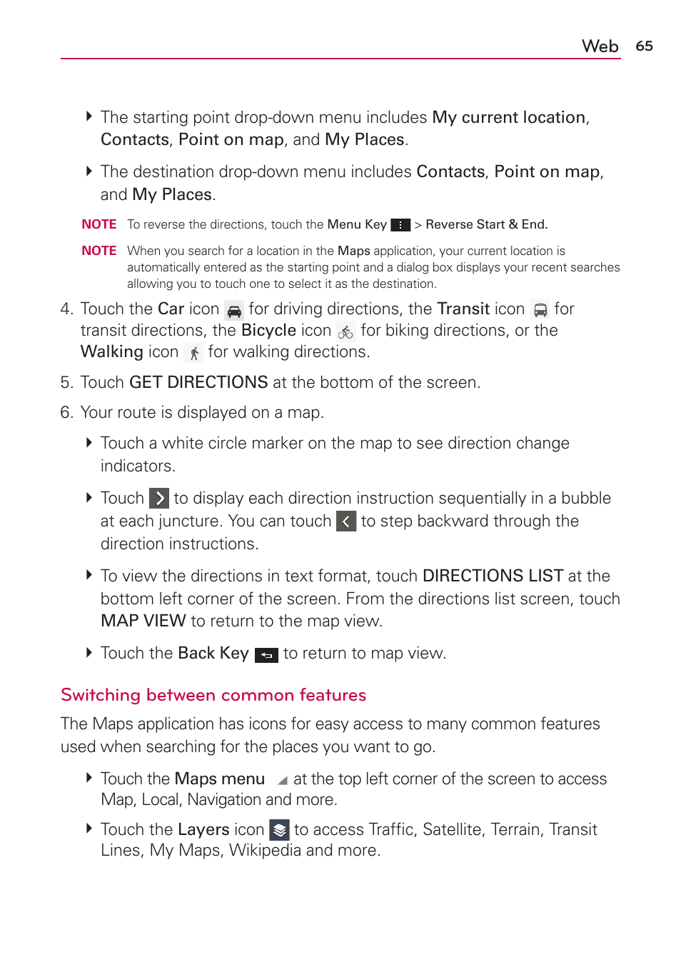 Switching between common features | LG AS870 User Manual | Page 65 / 172