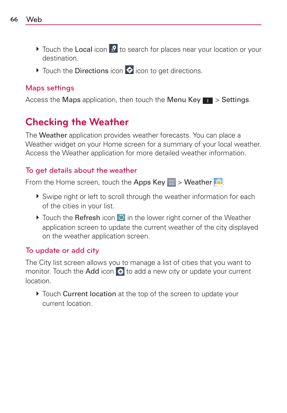 Checking the weather | LG AS870 User Manual | Page 66 / 172