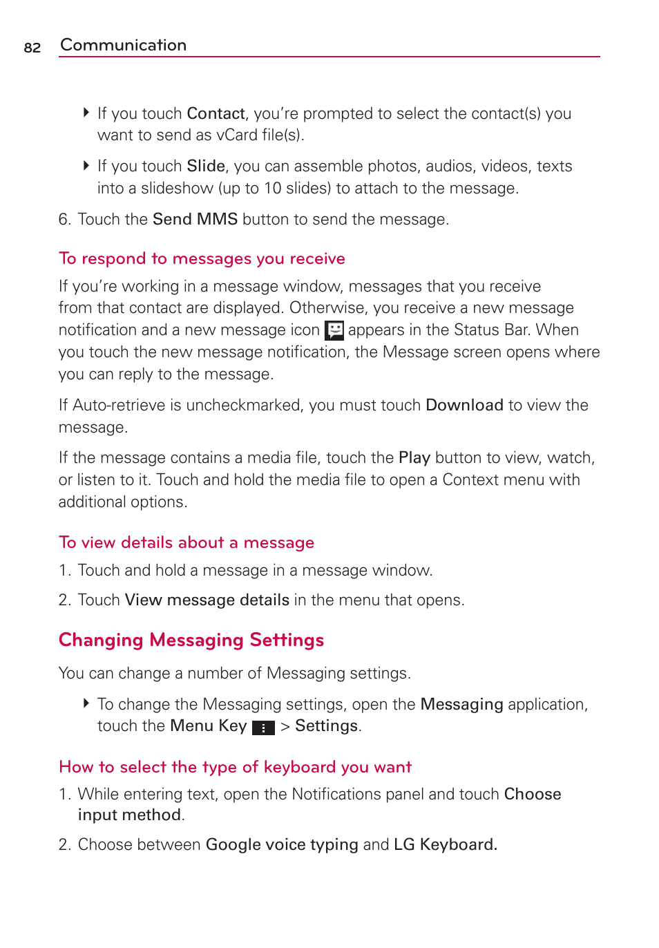 Changing messaging settings | LG AS870 User Manual | Page 82 / 172