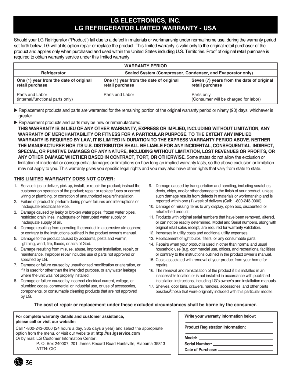 LG LMC25780SB User Manual | Page 36 / 40