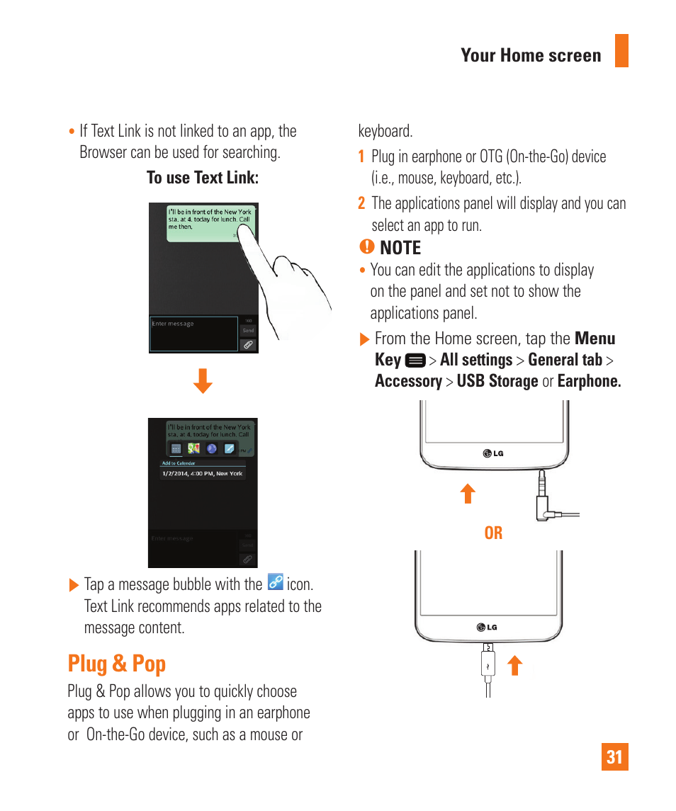 Plug & pop | LG LGD950 User Manual | Page 31 / 136