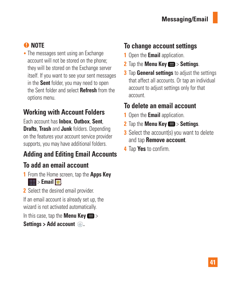 Working with account folders | LG LGD950 User Manual | Page 41 / 136