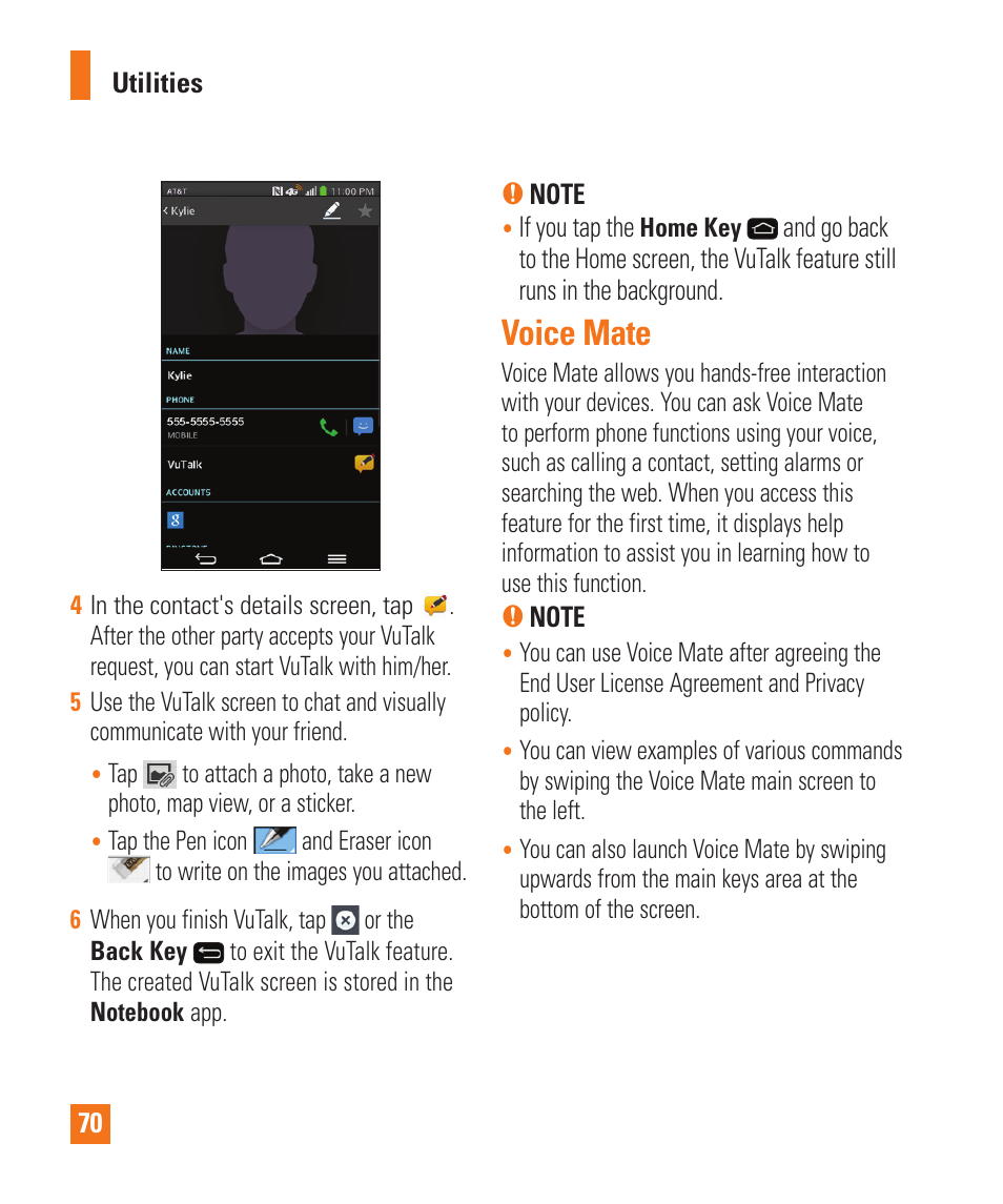 Voice mate | LG LGD950 User Manual | Page 70 / 136