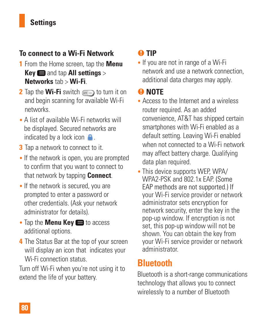 Bluetooth | LG LGD950 User Manual | Page 80 / 136