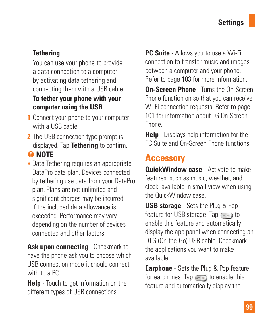 Accessory | LG LGD950 User Manual | Page 99 / 136