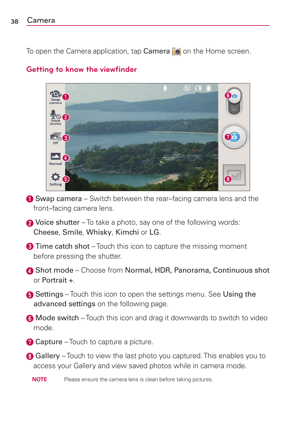 Camera, Getting to know the viewfinder | LG LGMS500 User Manual | Page 40 / 120