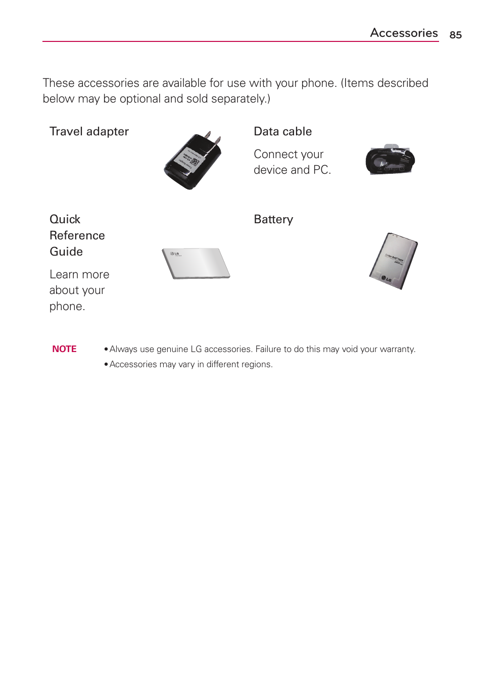 Accessories | LG LGMS500 User Manual | Page 87 / 120