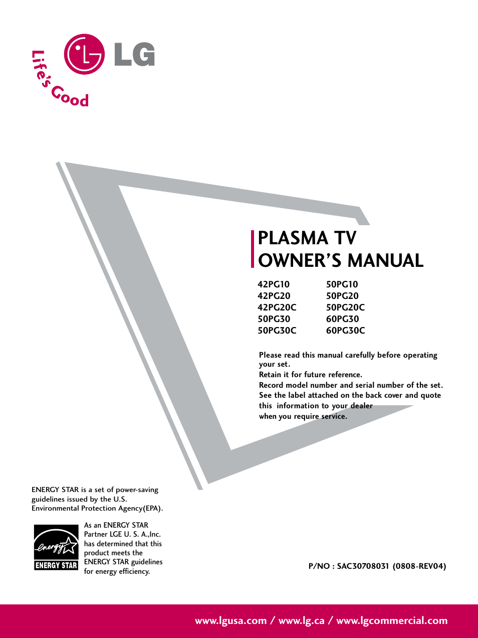 LG 42PG20 User Manual | 100 pages