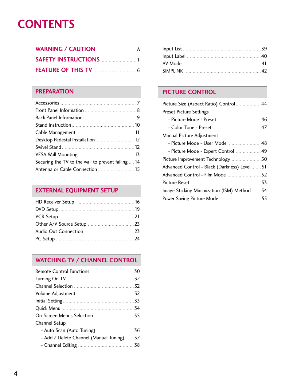 LG 42PG20 User Manual | Page 6 / 100